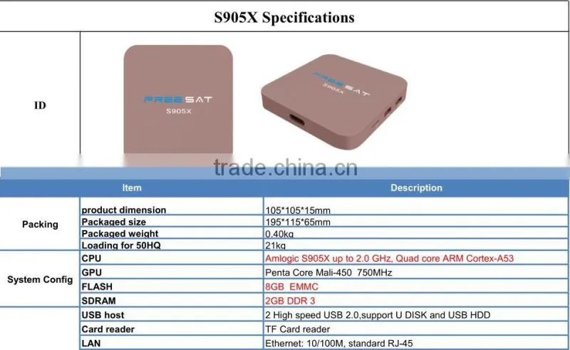 New Freesat S905X Android TV Box satellite receiver Amlogic S905X Quad core 2G+8G 4K STB OTT box support Kodi Bluetooth WIFI