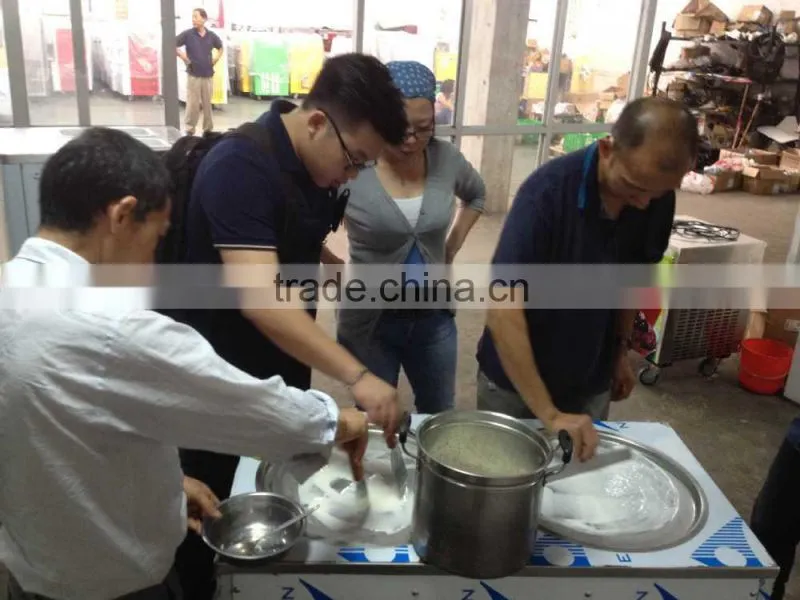 Double flat round pans fry roll ice cream machine