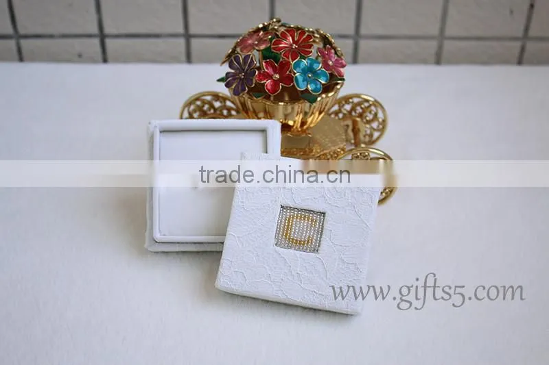 Gorgeous White engagement ring boxes with beaded name plate of C
