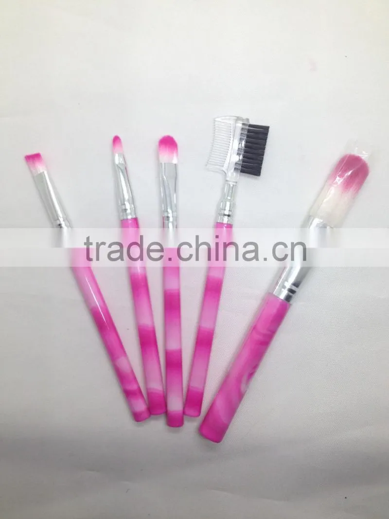 5pcs professional pink nylon hair& plastic handle personalized makeup brush set
