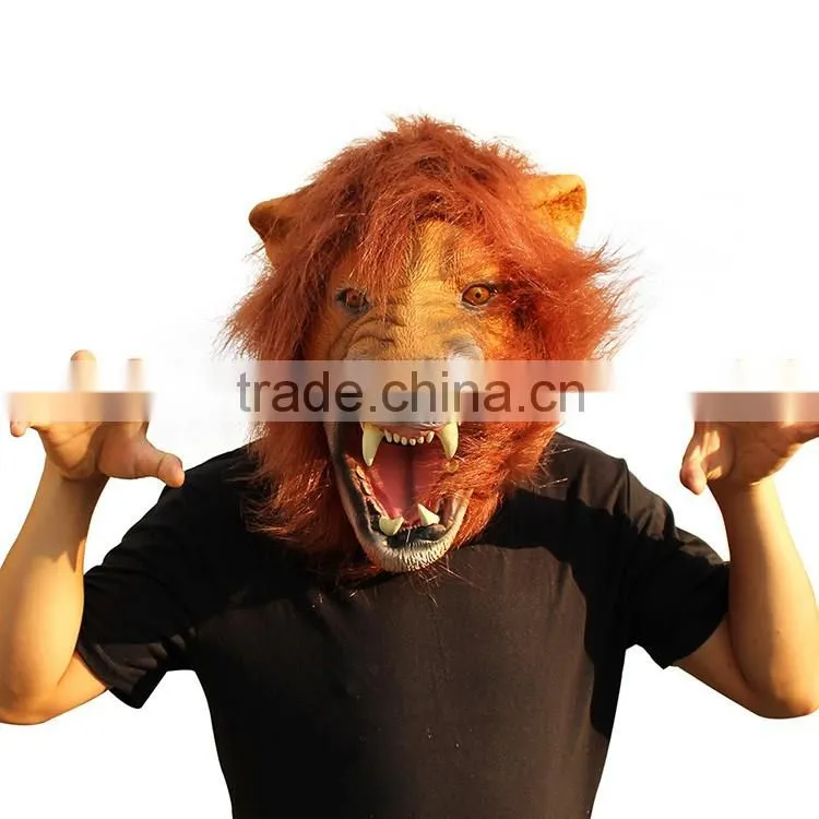 Halloween Costume Ideas Funny Carnival Real Animal Lion Latex Mask