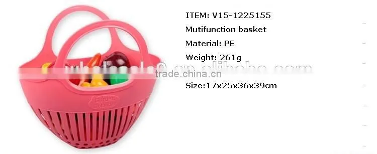Plastic Storage Basket Fruit Vegetables Shopping Picnic Bin With Handles 2 Sizes