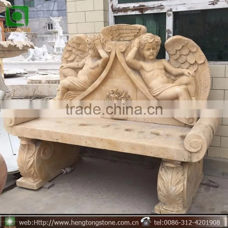 Carved Yellow Marble Bench For Sale