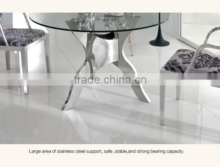 HOT SALE Round Glass Dining Table With Stainless Steel Frame TH314
