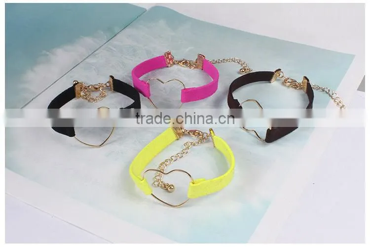gold hollow heart charm suede leather bracelet lovers jewelry gifts