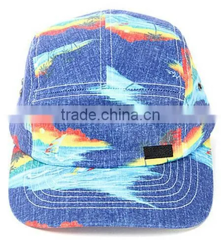 Blue wave print jeans cheap custom curve brim 5 panel cap