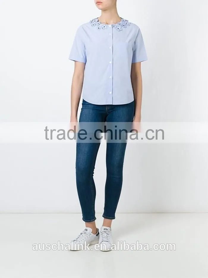 100% cotton girls flower embroidery shirt OEM service