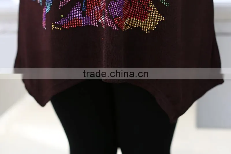 New arrival middle aged ladies V-neck half sleeve beaded flower printed blouse