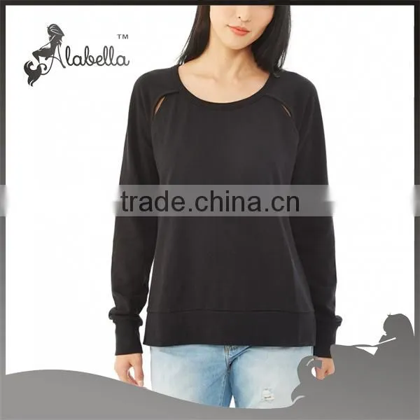 Cotton/polyester black light french terry cutout shirt for women