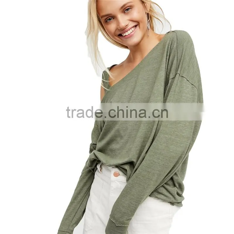 2017 OEM Women Daliy Clothing Comfy One Cold Shoulder Loose Blouse