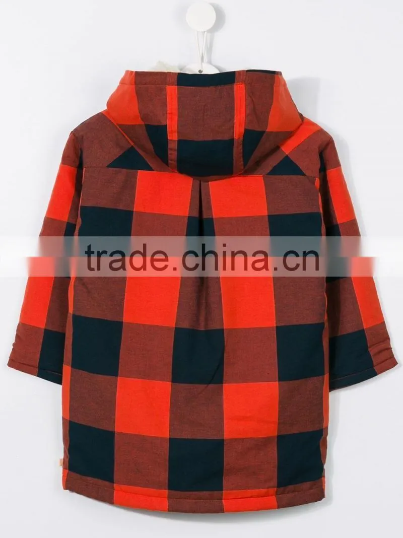 Kids Red and Black Cotton Large Checked Pattern Jacket Parka