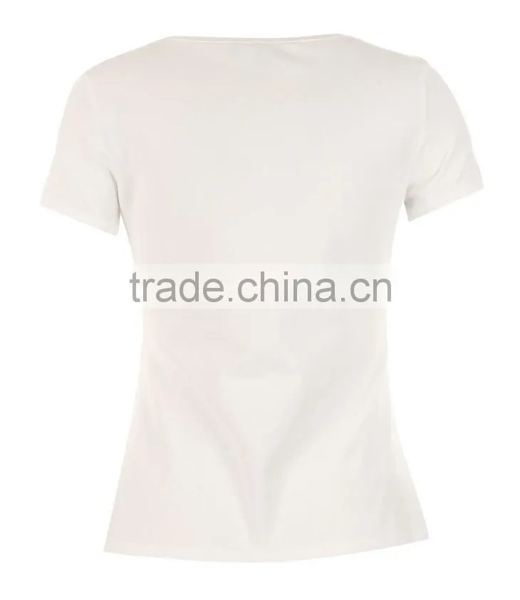 Girls 95% cotton 5%spandex skinny short sleeve flower printing white tee