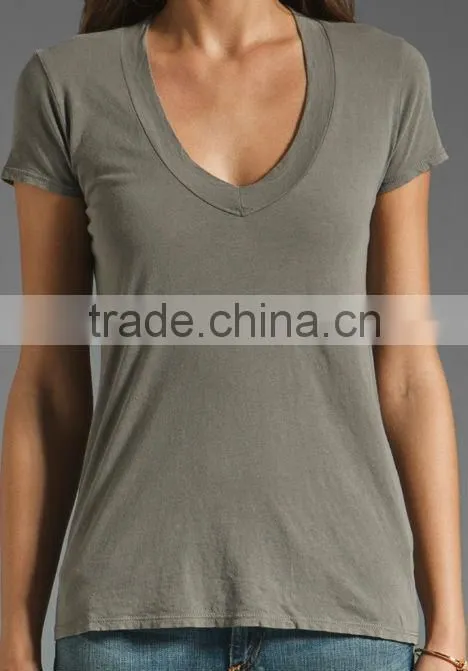 short sleeve casual v neck 100% premium cotton tee shirts