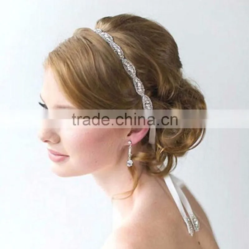White Clear Rhinestone Circle Ring Ribbon Headband Headdress Wedding Hair Accessories