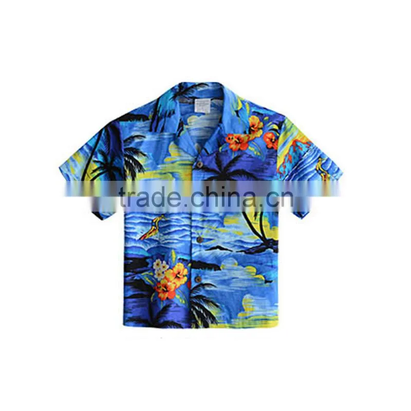 OEM custom coconut button print boys aloha shirts
