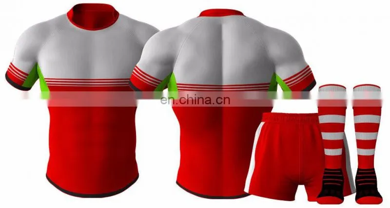 2016 trendy red custom design sublimation rugby jersey with socks