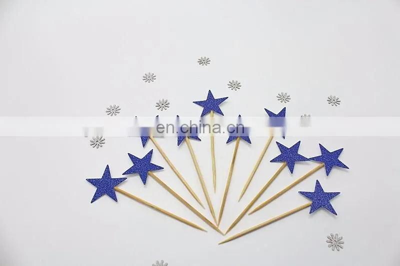 Blue Glitter Stars Cupcake Topper Birthday Party Cake Decorations