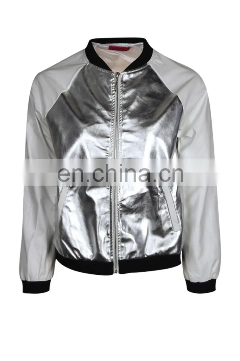 silvery casual jacket/womens new jacket/clothing supplier china/wholesale lastest apparel model-cp348