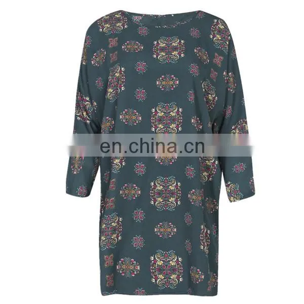 Wholesale latest retro women print long sleeve vintage dress