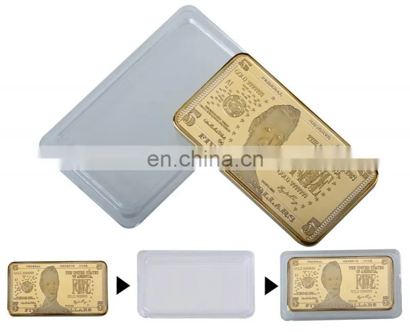 WR 24k Gold Plated Bar USA 5 Bill Dollar Souvenir Coins Fake Bars Quality Us Art Metal coins for Collection Businesse gift