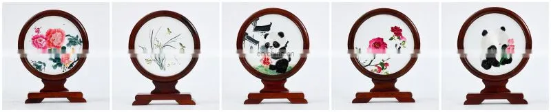 Chinese style multi-pattern silk embroideried furnishing ornaments with a rosewood frame for decoration(D15cm)