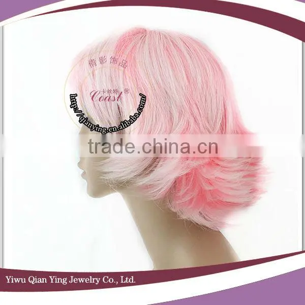 Cheap short pink synthetic beauty cosplay party wigs