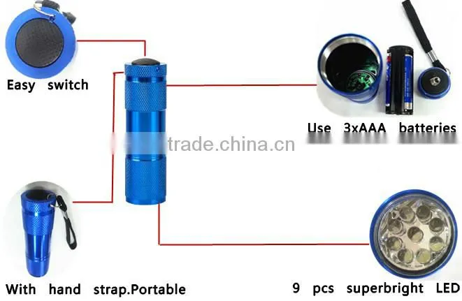 JAK HF1202 9 LED Small Powerful LED Aluminium Torch