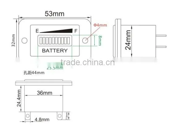 Rectangle 12V-24V LED Digital Battery State Charge Indicator Meter gauge
