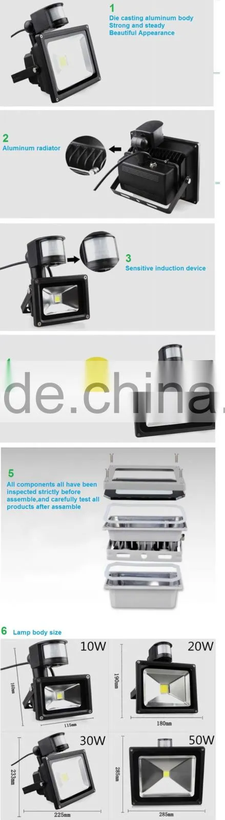 10w,20w,30w,50w,CE RoHS infrared motion sensor 50W Led Flood Light