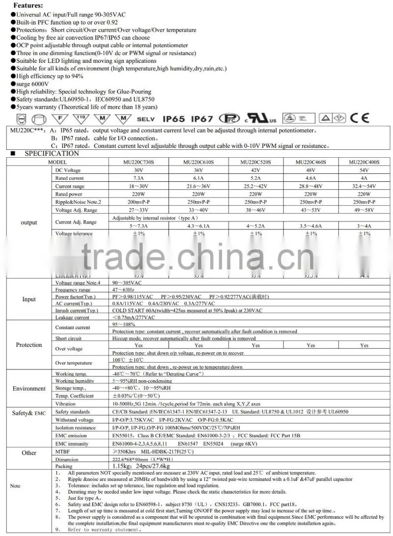 led power driver 48v/220w/90-305VAC