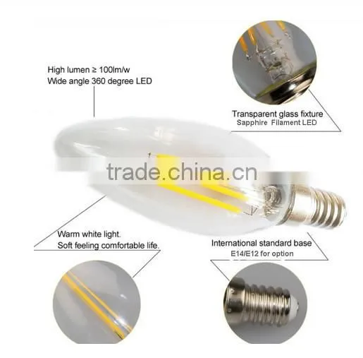 130lm/W PF>0.9 6w 8w 10w e14 led candle bulb 4w