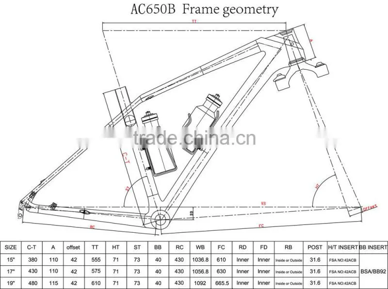 2015 China special design carbon frame mtb 27.5 650B carbon frame with BB92