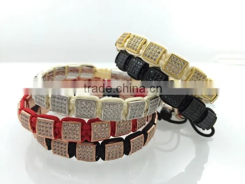 Wholesale micro setting zircon bracelet Braided stone beads Bracelet With Stainless Steel beads