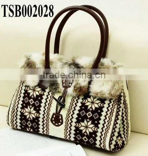 hot sale fashion ladies snowflake designer handbags fur handbag