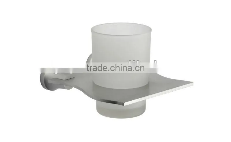 Double frosted glass tooth cup with alumimum shelf for bathroom