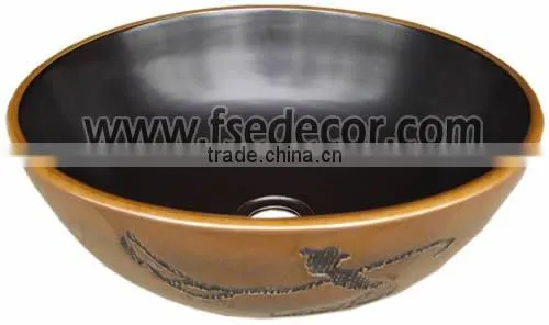 Round Painted Bathroom Top Mount Ceramic Sinks