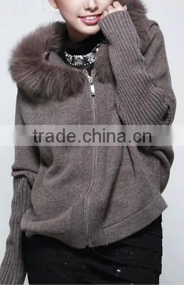 stylish merino wool sweater with raccoon fur