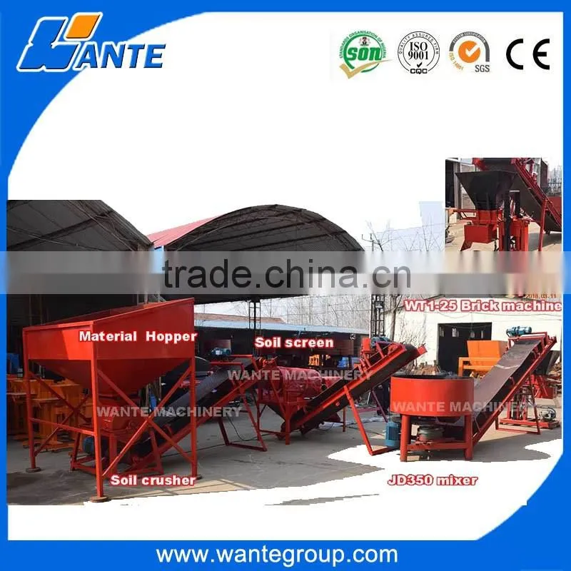 High quality WT1-25 soil clay interlocking bricks making machine production line from Linyi Wante Machinery