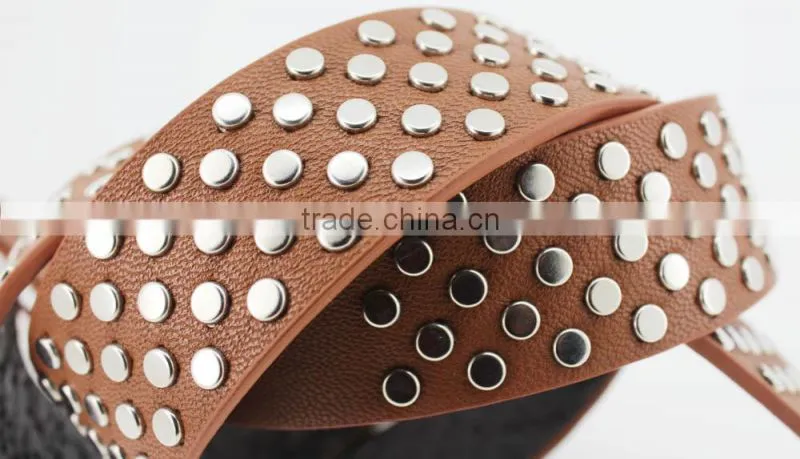 Women FULL flat metal fashion PU beaded belts with shiny rhinestone accessories for jeans