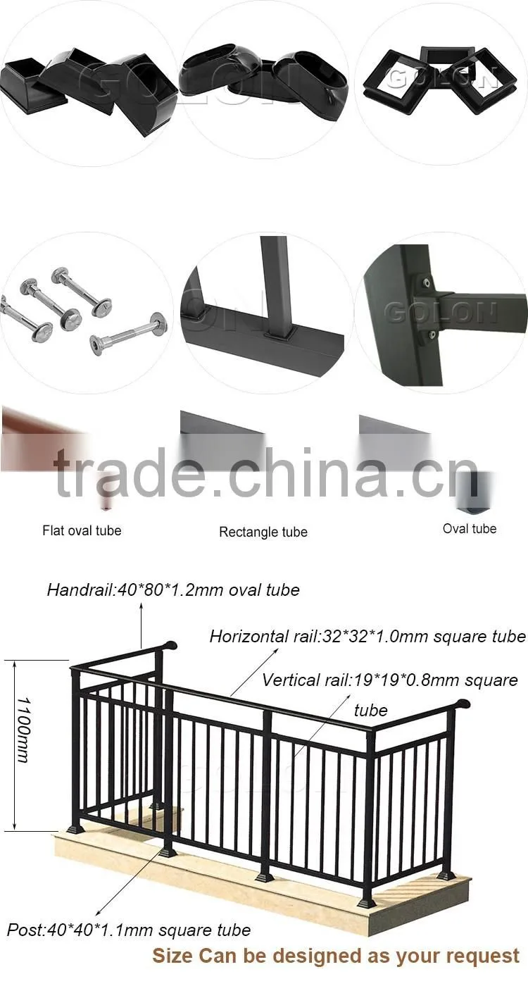 2016 top sale indoor iron/galvanized steel pipe balcony railing designs