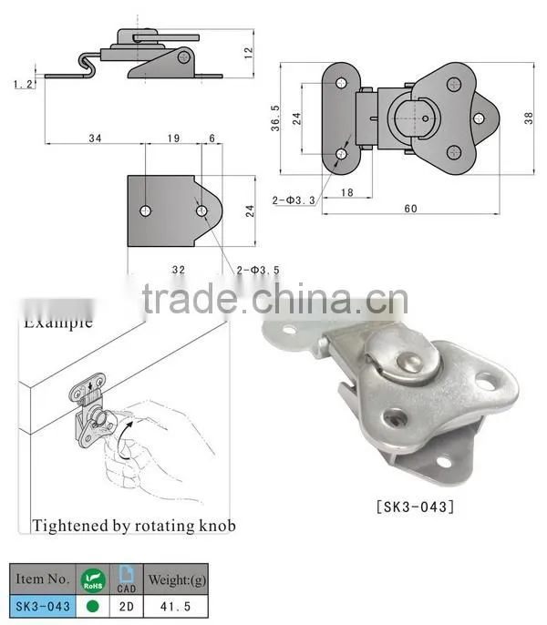 SK3-043 stainless steel (sus304) butterfly toggle latch