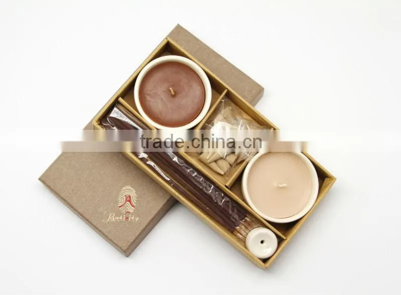 promotional gift set with incense sticks scented candles and ceramic holder