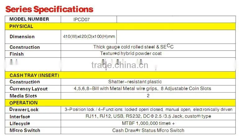 Heavy Gauge Steel Material High Quality Black/Beige/Custom Type Color Cash Drawer IPCD07
