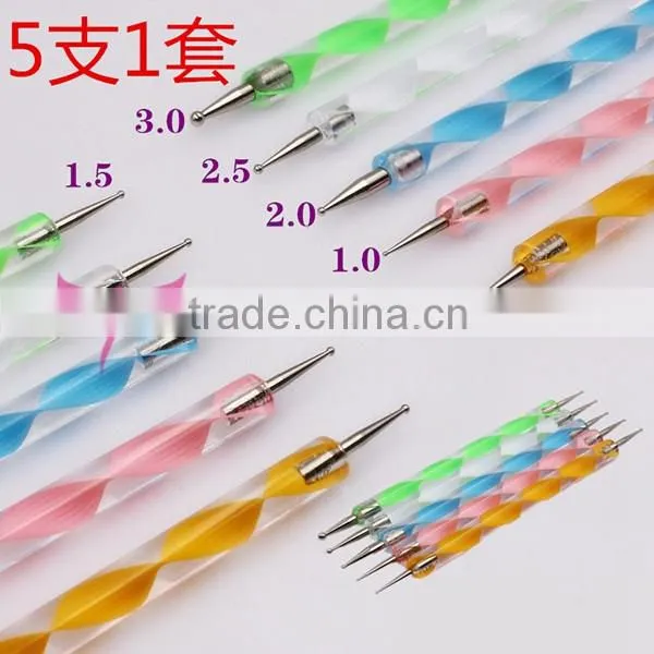 5 PCS 2Way Marbleizing Dotting Manicure Tools Painting Pen Nail Art Paint Pen ES-NDP0009