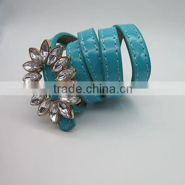 Fashion flower skinny belt with glass of acrylic for women