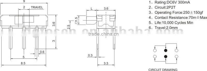 6 pin mini slide switch MK-22D01