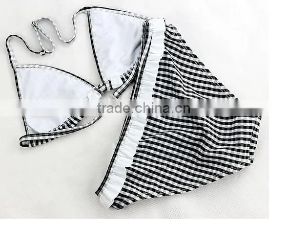 Girl Children Kid Bowknot Bikini Bowknot Check Strip Swimsuit Swimwear Beachwear