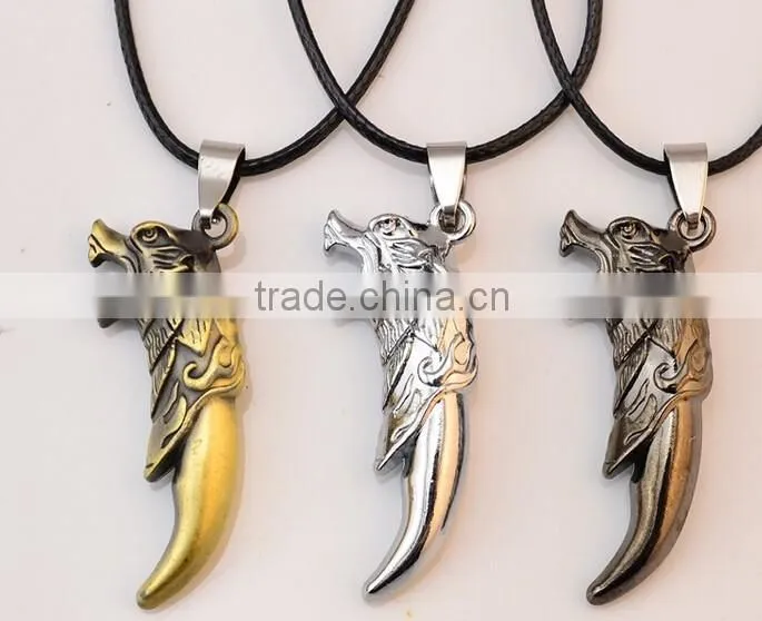 Popular Personality Stainless Steel Bronze Wolf Tooth pendants necklace
