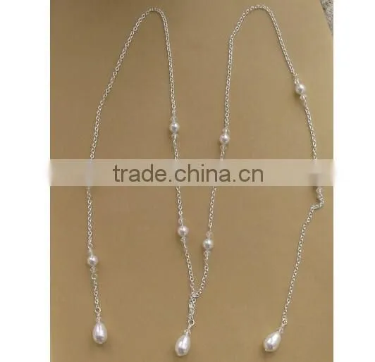 Exquisite Bridal Sexy Ctystal Pearls Back Tassesl Drop Necklace Body Chain