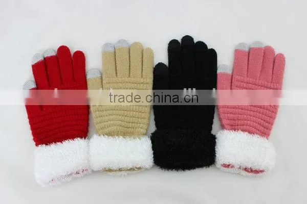 Winter warm touchscreen glove with three conductive fingertips for smart phone